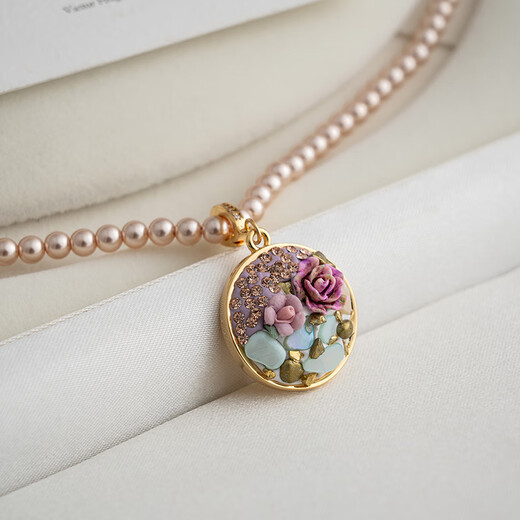 Chuxiao oil painting style pearl necklace for women new Chinese style national style flower literary retro 2024 new niche design clavicle chain oil painting pearl necklace about 47+6cm long