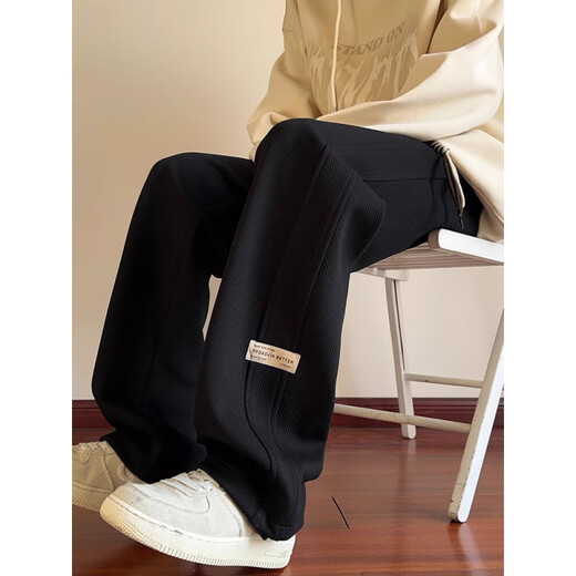 Pantalons lourds du groupe Semir Pantalon Men's Casual Spring Nouveau pantalon de survêtement sportif à patte droite K1050 Black régulier L [110jin [Jin est égal à 0,5 kg] -130jin [Jin est égal à 0,5 kg]]]