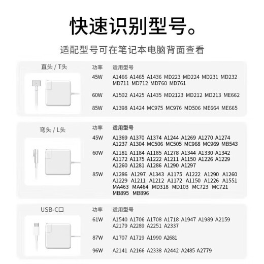 
Original suitable for Apple laptop charger MacBookairPro computer T-head L-head A1465/A1466/A1398/A1424/ 85W-T-type interface[] Fast charging will not damage the machine