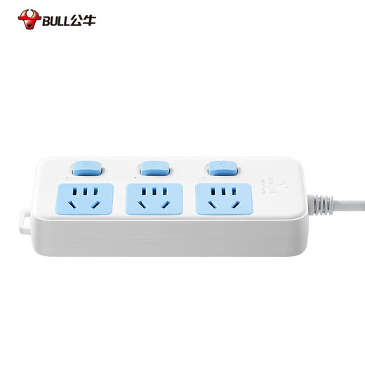 BULL socket multi-hole long-wire multi-functional electric plug-in board, drag strip with child protection door/new national standard/socket/terminal board, 3-position sub-control 1 meter GN-314