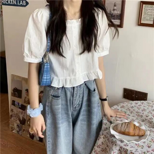 Suyoumi Summer New 2024 Camisa de manga corta de rufa Cúrcica de manga corta y cúrcuma de manga de hojaldre y manga dulce 701 M 95-105Jin [Jin equivale a 0,5 kg]