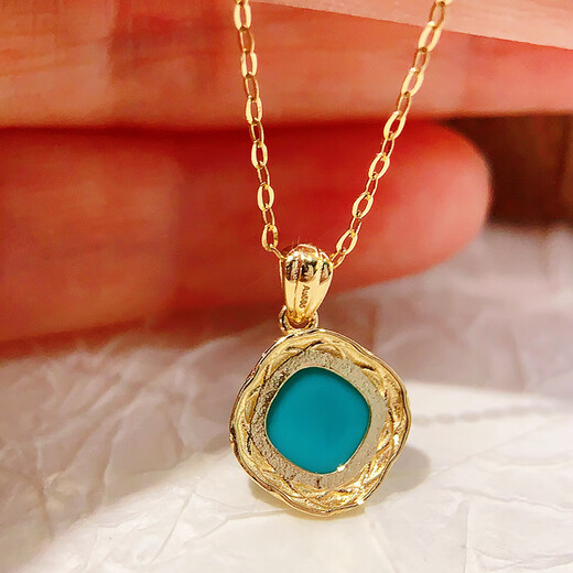 Beyou Korean fashion popular 14k gold pendant, exquisite temperament and versatile retro turquoise square clavicle pendant pendant (without chain)