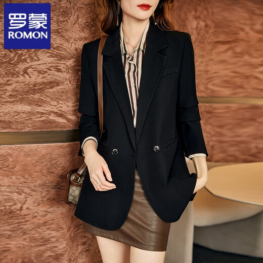 罗蒙（ROMON）米杏小西装外套女宽松春秋2025新款高级感百搭小个子休闲西服套装 757款白色七分西装+裤子 薄款 S 适合90斤-100斤)
