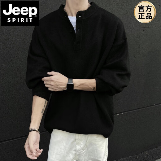 JEEP SPIRIT American cleanfit Henry collar sweater men's winter trendy inner wear handsome long-sleeved men's bottoming sweater gray M