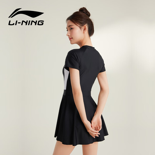 Li-ning (LI-NING) swimsuit women's one-piece skirt-style swimsuit covering belly, slimming, anti-chlorine quick-drying hot spring swimsuit 546 black XL