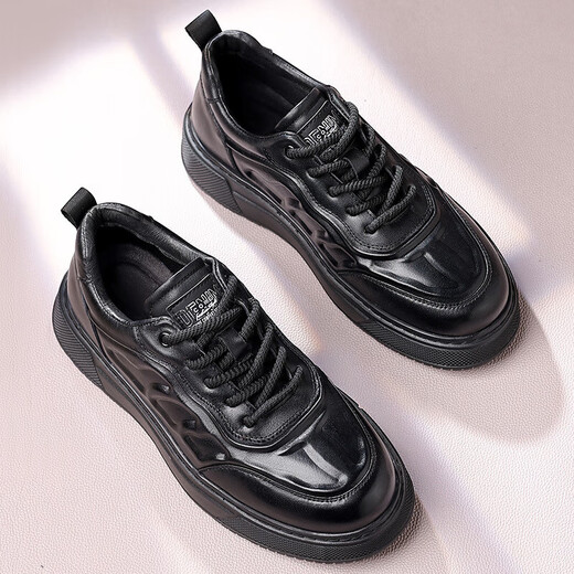 Los nuevos zapatos de papá con suela gruesa de Wentingsen Ins Hot Men's Cowe-Shide Station European Station Sports and Casual Shoes 12033 Negro (Top Cow Wide) 38