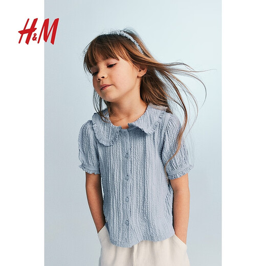 H&M children's clothing girls short-sleeved summer puff sleeve collared top 1227246 cream 140 689-10Y