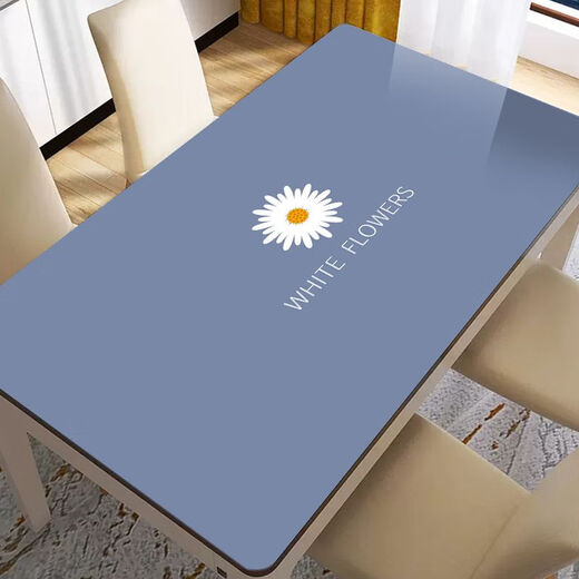 Bo Ling Lu light luxury high-end table mat tablecloth rectangular waterproof and oil-proof thickened anti-scalding heat insulation wipeable no-wash tea table table mat blue flower 80*160cm hot sale