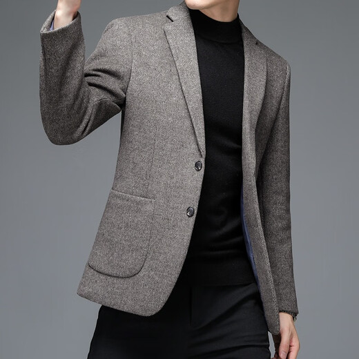 CAIDEN KETCH男装品牌西服男2025春秋季新款【精选羊毛】休闲西装男士修身外套 灰咖色 2XL 185