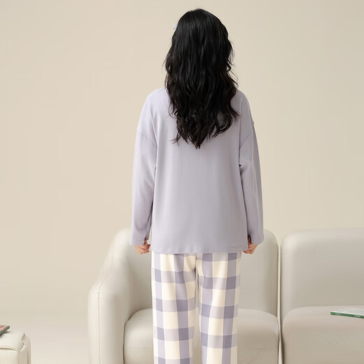 Langsha pajamas women's pure cotton 7A antibacterial and mite removal spring and autumn with chest pad long-sleeved trousers suit ladies home clothes new autumn