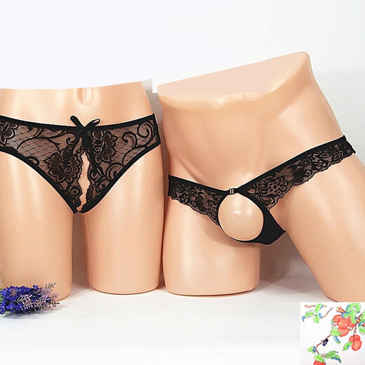 Couple's sexy underwear for women, crotchless thong, tempting, see-through, sexy, large size, hollow men's T, purple + red, one size fits all (waist circumference 2 feet - 2.6 feet)