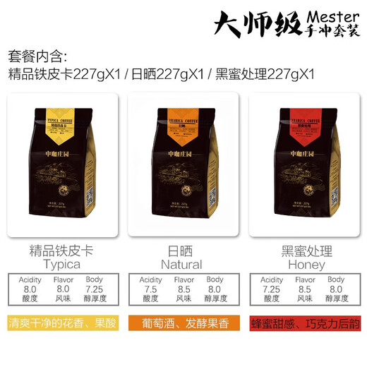 中咖 咖啡豆 黑蜜处理/日晒/铁皮卡大师套装681G 铁皮卡227g*3 咖啡豆