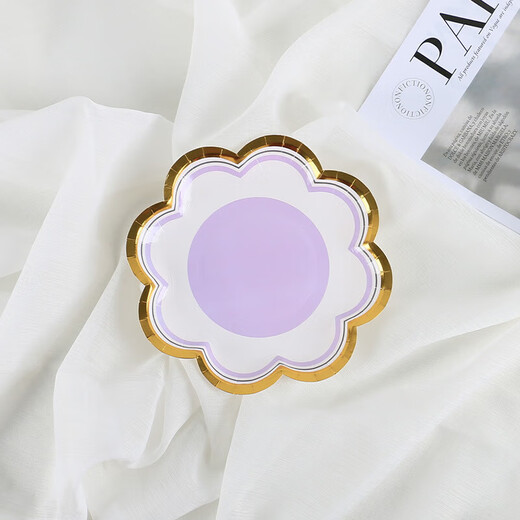 Haofanjie disposable color paper dinner plate food grade birthday tableware dessert snack plate bone plate large plate 7 inch purple petal paper plate 10 pieces
