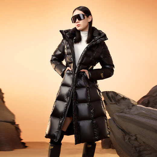 Govan Black Gold Goose Down Jacket Queen 2.0 Nine-lattice Long Women's Down Jacket Winter Waist Thick Jacket Black L