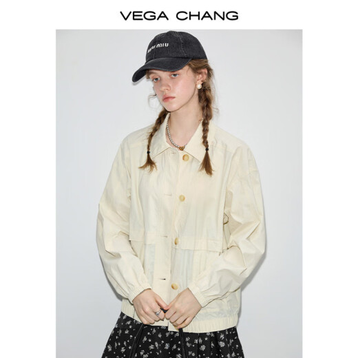 VEGACHANG lightweight shirt for women 2024 spring new niche design loose and slim long-sleeved shirt almond rice S