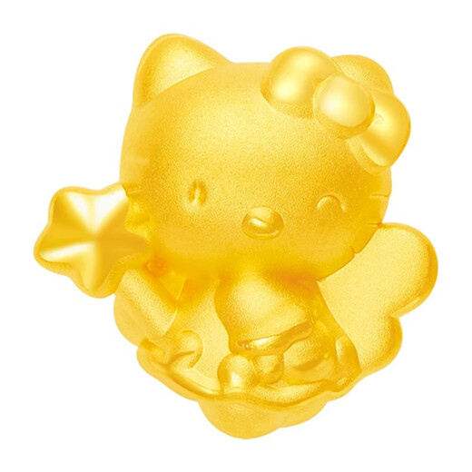 Jingyue Long Gold Hello Kitty Pendant 999 Pure Gold Fairy Angel KT Cupid Cady Cat Pendant Women's Necklace Gold Fairy Stick KT About 0.6-0.7g+S925 Necklace