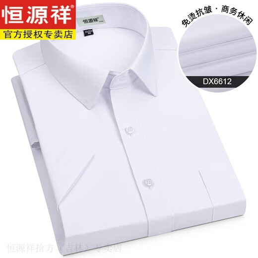 恒源祥新疆长绒棉衬衫男短袖弹力免烫抗皱时尚LOGO定制夏银行职业白衬衣 DX6623 38