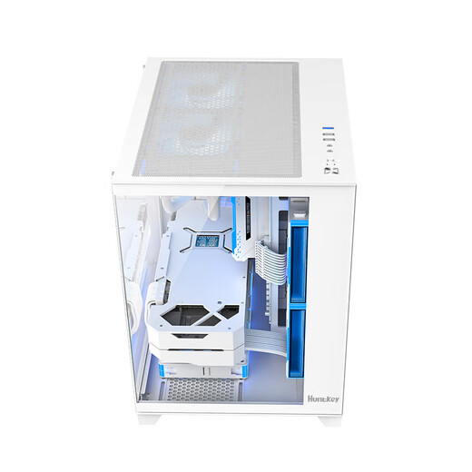 Huntkey V320 First Love Panoramic Sea View Room Case Desktop Computer Case (Double-sided Tempered Glass/Left and Right Partitions/240 Water Cooling/7 Fan Positions/M-ATX Motherboard) V320 First Love Panoramic Edition-White