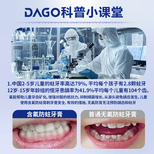 DAGO Children's Toothpaste 3-6-12 years old anti-cryogenic Olafluoride gum care stain removal and breath brightness platinum list