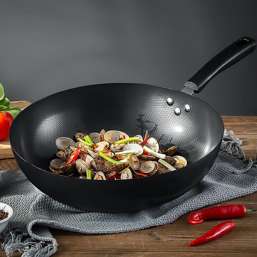 Maxcook wok 30CM iron pan, universal for gas stoves and induction cookers, uncoated, can be used with shovels MDB-30