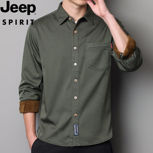 JEEP SPIRIT Jeep velvet shirt 2025 young and middle-aged autumn and winter long-sleeved Tencel winter loose casual shirt anti-wrinkle jacket gray Jeep shirt M 100-115Jin Jin equals 0.5 kg