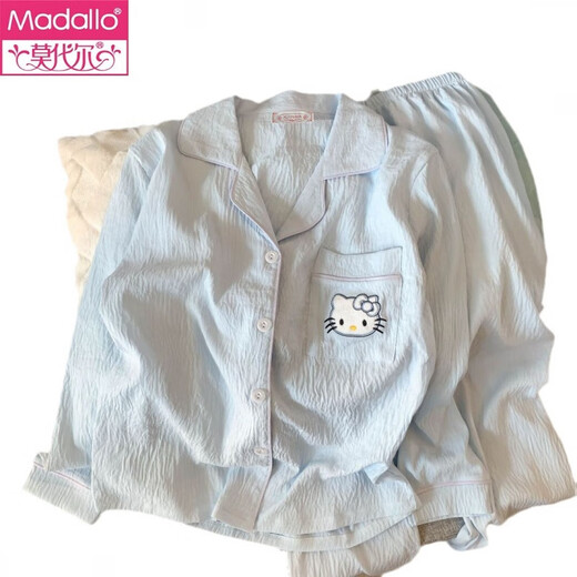 Modal 2025 Neue Wolke Baumwolle langärmelige Pyjamas für Frauen im Frühling und Herbst süße süße Cartoonhose dünner Heimkleidungsanzug Sommer 6628 vertikaler Kirschbärentouble Langes Wolken Baumwoll XL