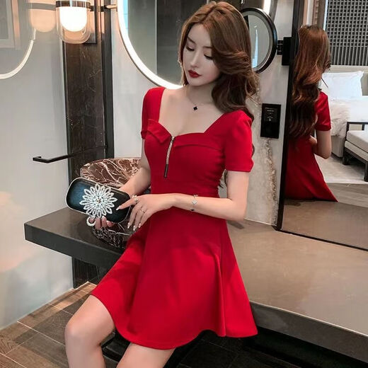 乐僖贝俫夜店连衣裙气质女神范收腰显瘦裙子 黑色 L 100-115