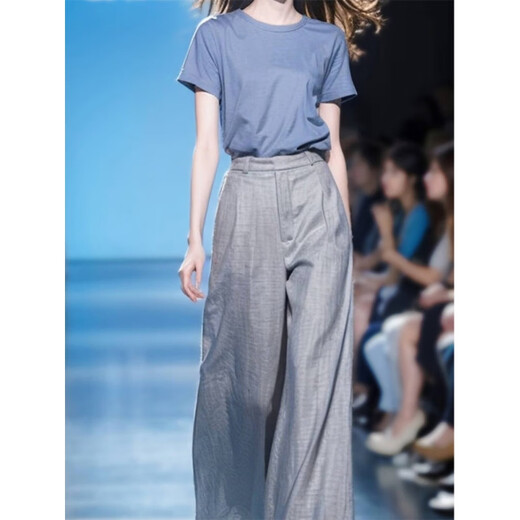 Oudihui (Oudihui) 2025 this year's popular casual pants women's summer match with a whole set of clothes, light-maturity wide-leg pants two-piece suit, blue suit, L
