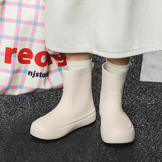 Beimuge Botas de Lluvia para Mujer, Zapatos de Agua Exteriores de Moda, Suelas Gruesas, Botas de Lluvia con Mayor Resistencia al Desgaste, Botas de Agua Antideslizantes, Zapatos de Goma para Adultos a Media Pantorrilla, Blanco 35-36