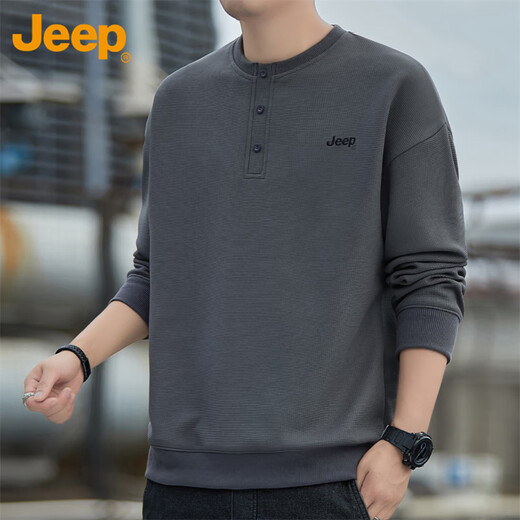 Jeep (JEEP) sweatshirt men's autumn and winter loose long-sleeved T-shirt men's casual trendy clothes men's dark gray XL