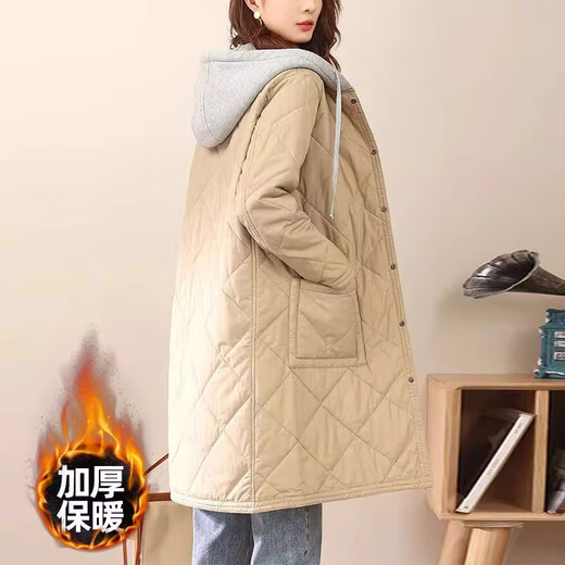 
Pier Cardin hooded thin down cotton jacket for women in autumn and winter loose thickened warm park overcoat coat apricot color (small amount of stock) XL [recommended 125-145Jin [Jin equals 0.5 kg]]
