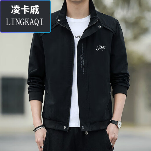 Commander Bear Herrenjacke Herbst und Winter Pure Cotton Jacket Herrenstand Collar Korean New Casual Jacket BD9905-Black-Spring und Herbststil-Polyester Faser L 100-15jin [Jin gleich 0,5 kg]
