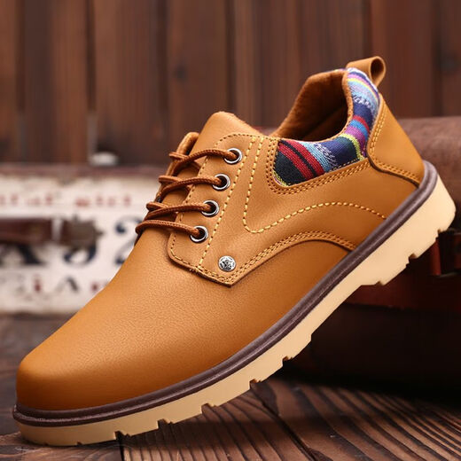 
Yu-sex casual shoes men's board shoes wear-resistant waterproof and non-slip work leather shoes kitchen plus velvet warm cotton shoes winter men's shoes 825 yellow (added velvet warm style) 43