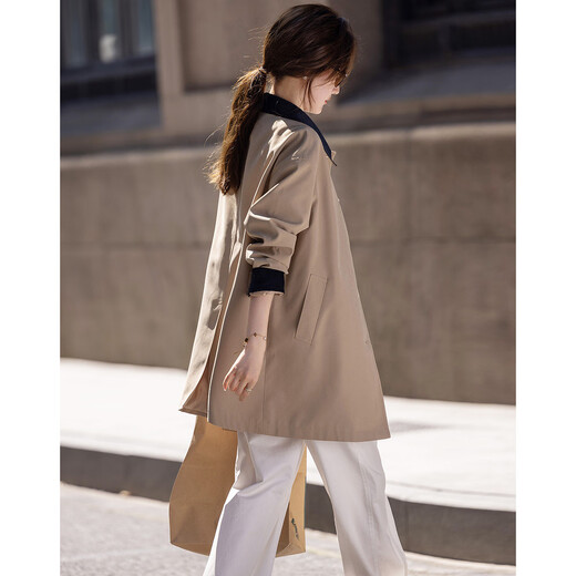 Demana [gentle core] Spring and autumn simple style contrasting color lapel high branch high density A-swinging trench coat women's mid-length style