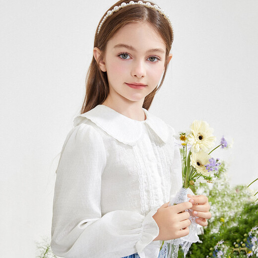 MiniPeace Children's Spring Girls' Shirt F2CAE1D21 White 110cm