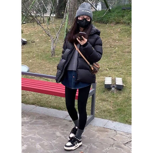 GARNUO black short down jacket for women winter white duck down 2025 new Korean style small hooded thickened bread jacket black M 106-120Jin Jin equals 0.5 kg