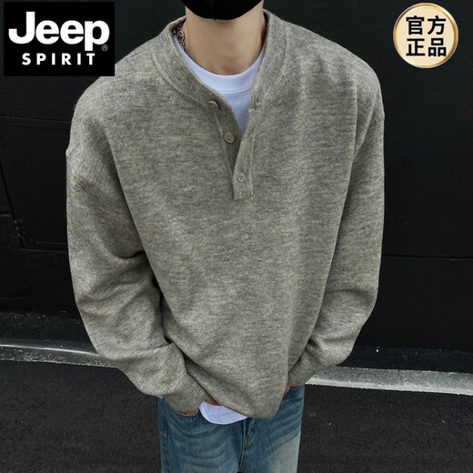 JEEP SPIRIT American cleanfit Henry collar sweater men's winter trendy inner wear handsome long-sleeved men's bottoming sweater gray M