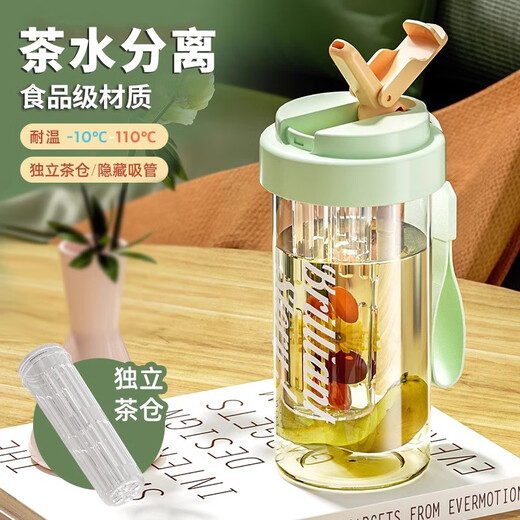 Zhongqi Water Cup Flower Tea Cup Male and Female Students High-Looking Straw Cup Sports Cup Portable High Temperature Resistant Coffee Folding Cup Coconut Milk White 600ml Double Drinking Mouth + Tea Chamber