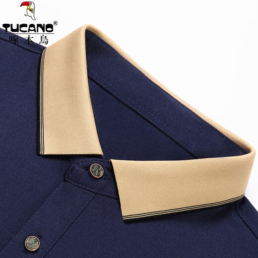 
Woodpecker (TUCANO) short-sleeved T-shirt men's lapel solid color ice silk thin Polo neck T-shirt middle-aged and young people loose and non-iron men's half-sleeved JD9918 Navy 170