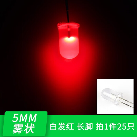 5MM LED lamp bead light emitting diode straw hat foggy white hair white emerald green blue yellow purple colorful slow flash 5MM foggy white hair red long legs (25 pcs)