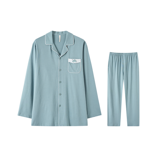 Fenton pure cotton anti-mite Fan Chengcheng's same style star's same style lapel simple cardigan men's cotton home clothes suit gray green-men's XL