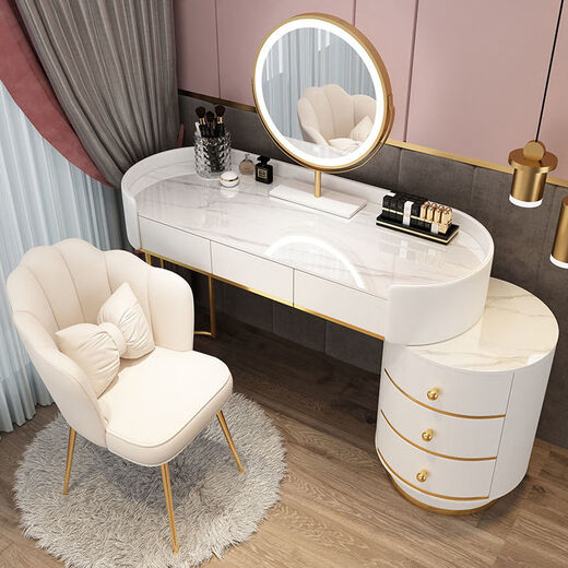 Jueyue Nordic dressing table light luxury high-end new Internet celebrity dressing table bedroom modern simple retractable storage cabinet integrated ZF fence white with gray 80 table + cabinet + smart mirror + chair