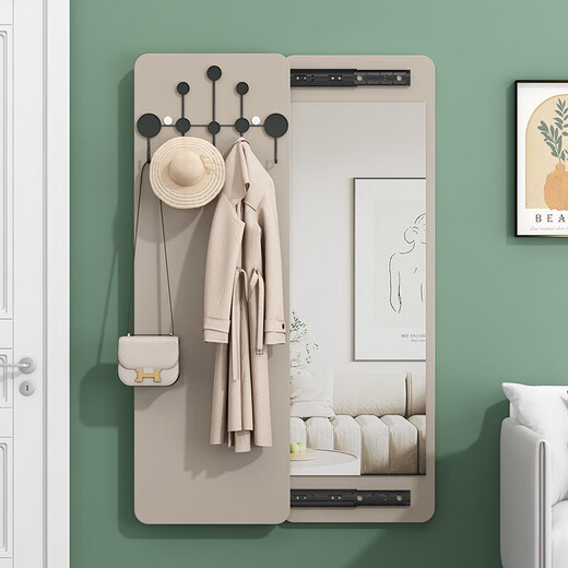 Gu und einfache massive Holzkontaktlinse Ganzkörper-Schlafzimmerspiegel Druck und Ziehen können den Wandmontiermontierter Spiegel warmes Weiß (E0 Grade Board) + Goldhaken Nicht-Mirror-Größe 120 Breite 30 cm