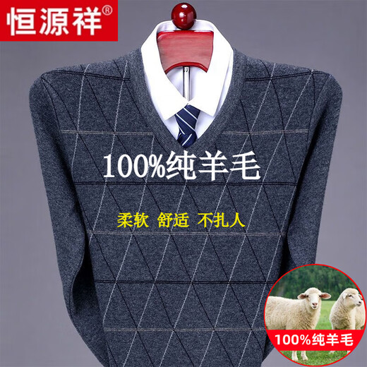 
Hengyuanxiang 100 plush sweater for men in winter V-neck thickened knitted base shirt cannot be pilled machine washable large-size dad sweater 6626 purple red pure new quality wool sweater 170/88A 120-135Jin [Jin equals 0.5 kg] High-end brand men's clothing