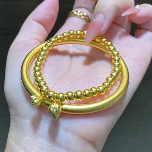 Ancient pure gold engraved 999 gold lotus lotus transfer bead bracelet strung the joy of two generations bracelet for women gold-wrapped silver gift the joy of two generations bracelet 5mm, about 0.5 grams