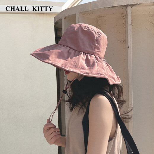 CHALL KITTY防晒帽女夏季大檐黑胶防紫外线遮阳帽女士渔夫帽子可折叠2025新款 黑色-高端品牌礼盒装高档高级感