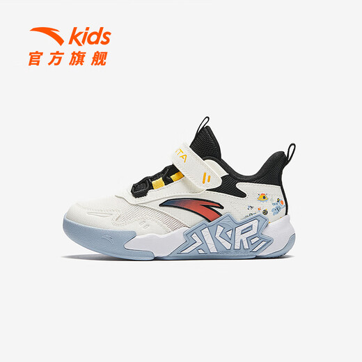 Anta Children's Basketball Chaussures Boys Low Top De l'amortissement Chaussures de sport 2025 Automne 6-12 ans enfants Sneakers d'entraînement en plein air [Hommes] Ivory White / Black 9902-2 29