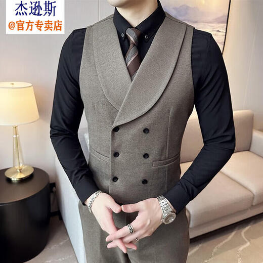 Jason's high-end woolen suit jacket men's autumn and winter business formal double-breasted casual suit suit Korean version slim black (suit + vest + pants) 3XL (150-165Jin Jin equals 0.5kg)