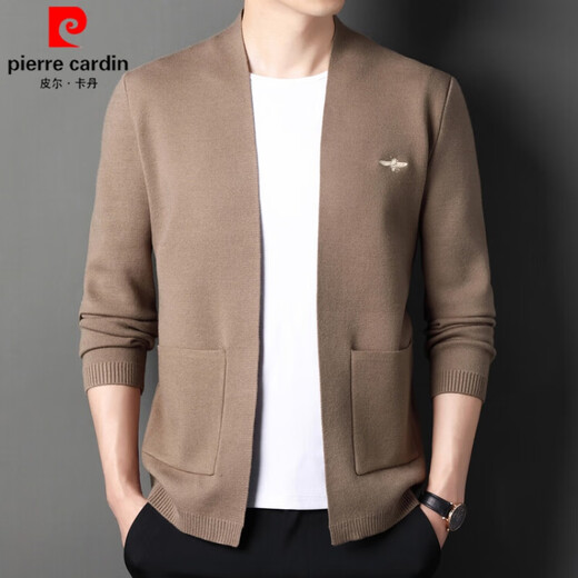 Pierre Cardin Brand Knited Cardigan Spring y Autumn Nuevo suéter de abejas bordadas Casco Versátil Chaal de lana Negra 3xl