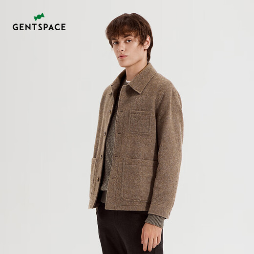 GENTSPACE男士夹克2024秋冬新款都市毛呢翻领夹克外套男 驼色 加绒 浅 含63绵羊毛 4XL 46